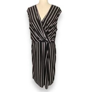 Roz & Ali Surplice Neck Line Vertical Stripe Dress Black White Women’s Size 1X